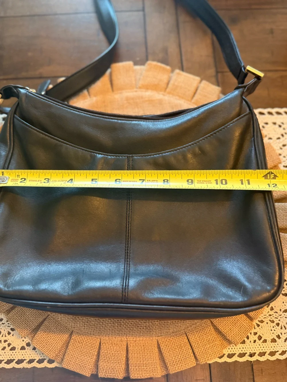 Vintage Etienne Aigner Black Leather Messenger Bag with Gold Logo